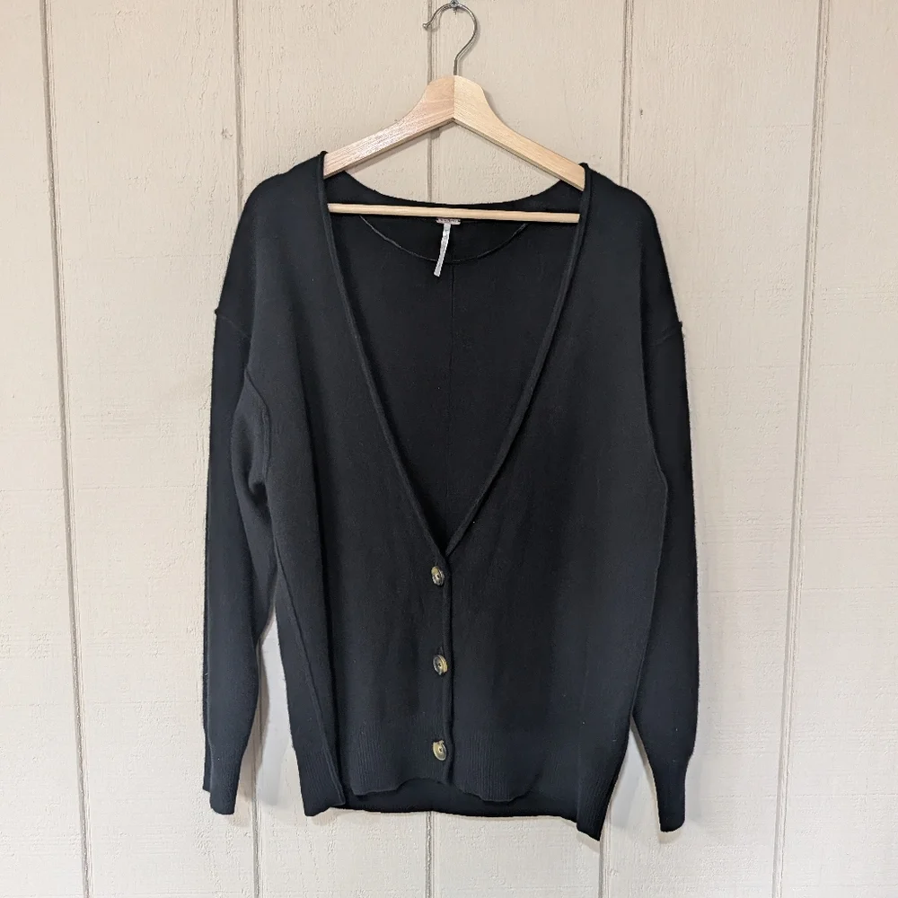 Free People Schoolboy Black Cashmere Cardigan‎ Luxury Oversized